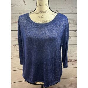 a.n.a large petite blue sparkly pullover‎ sweater - 3088